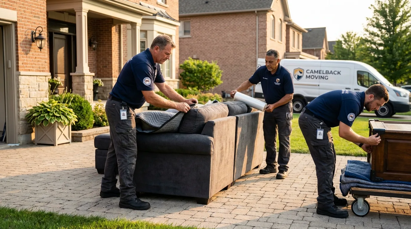 Large estate moving crew wrapping furniture in Washington, WV