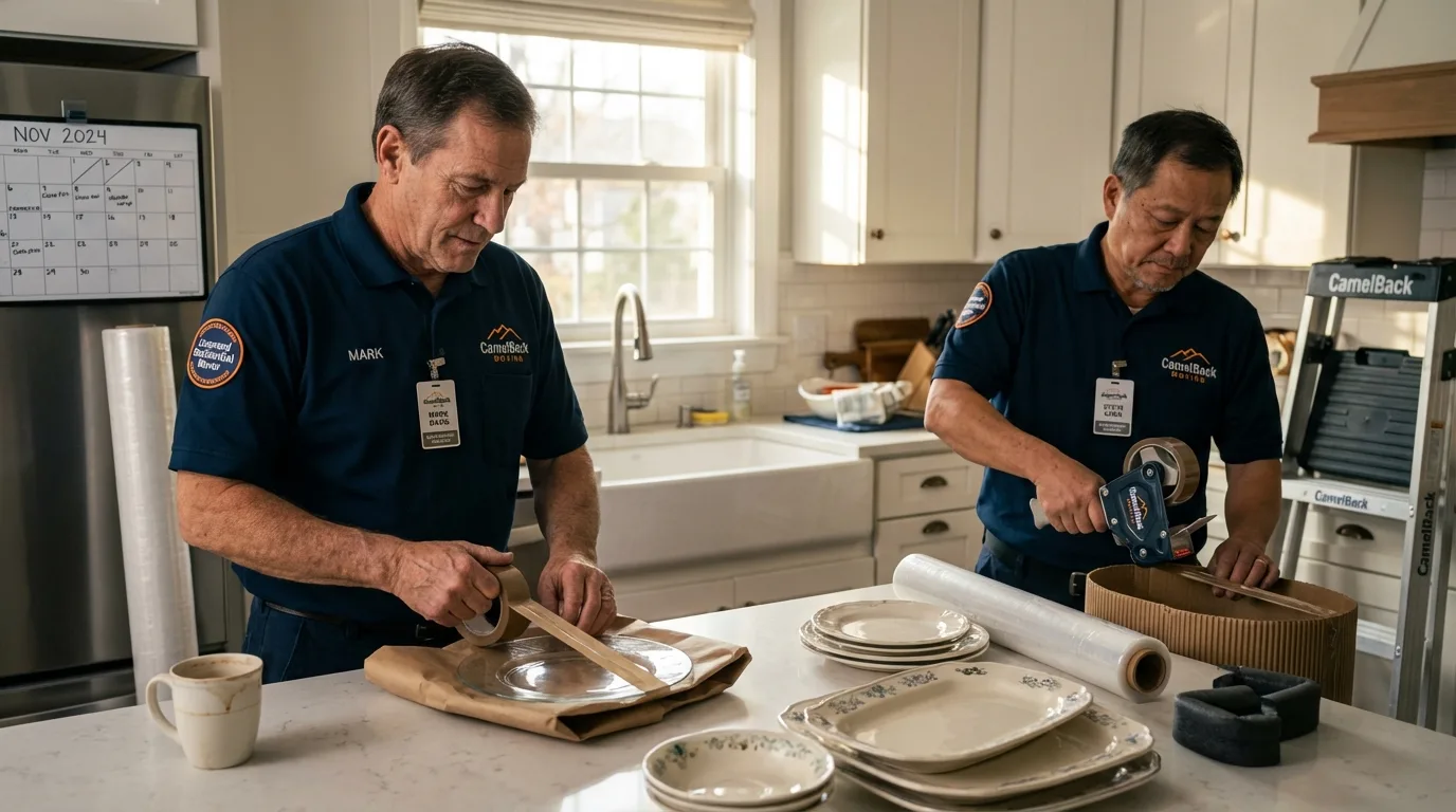 Professional crew packing kitchen dishware in Washington, WV