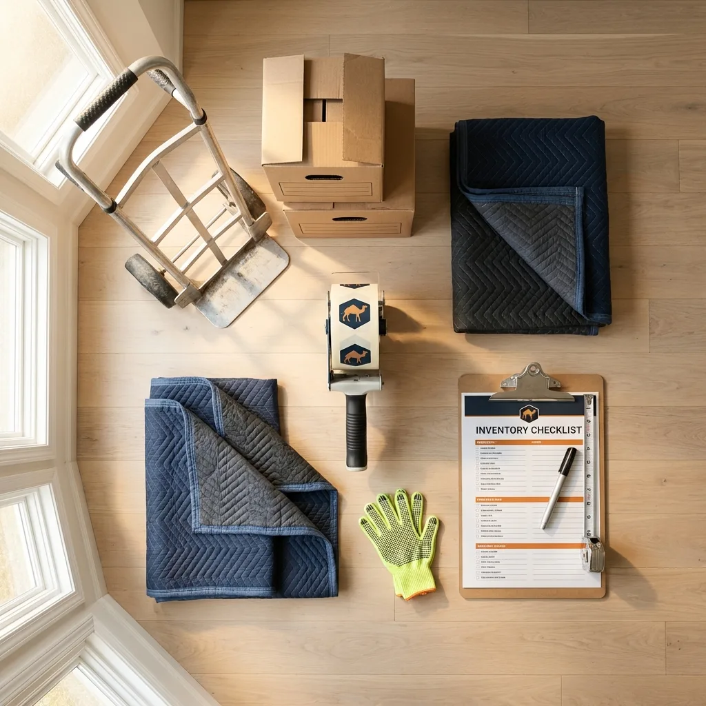 Professional moving supplies and packing materials layout for Washington residential relocations